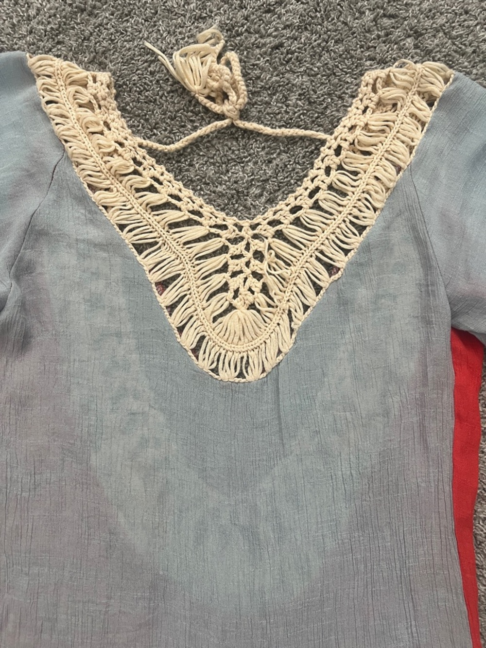 SHEIN Colorblock Light Blue & Red Boho Fringe Hem Cover-Up Summer Tunic Size OS - Picture 4 of 10
